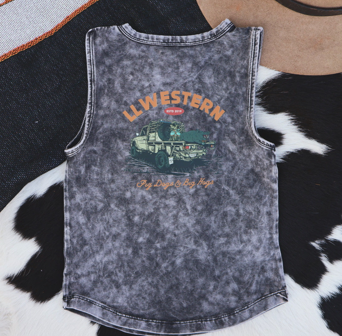 'Pig Dogs & Big Hogs' Stonewash Singlet